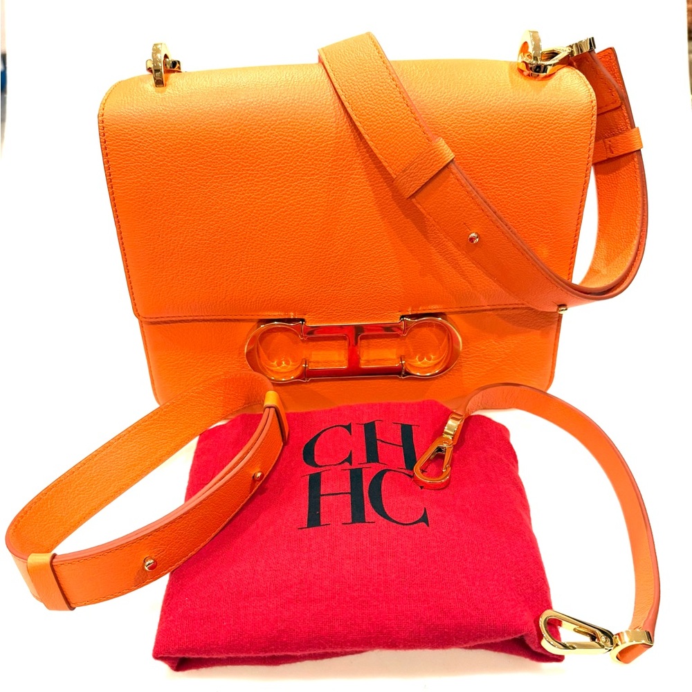 CH Carolina Herrera Initials Insignia Satchel Medium • Orange Leather • SS 22